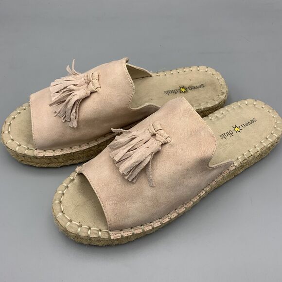 Seven Dials Sandals, Women's 8.5, Faux Suede Espadrille, Open Toe Tassled Pink - Picture 2 of 10
